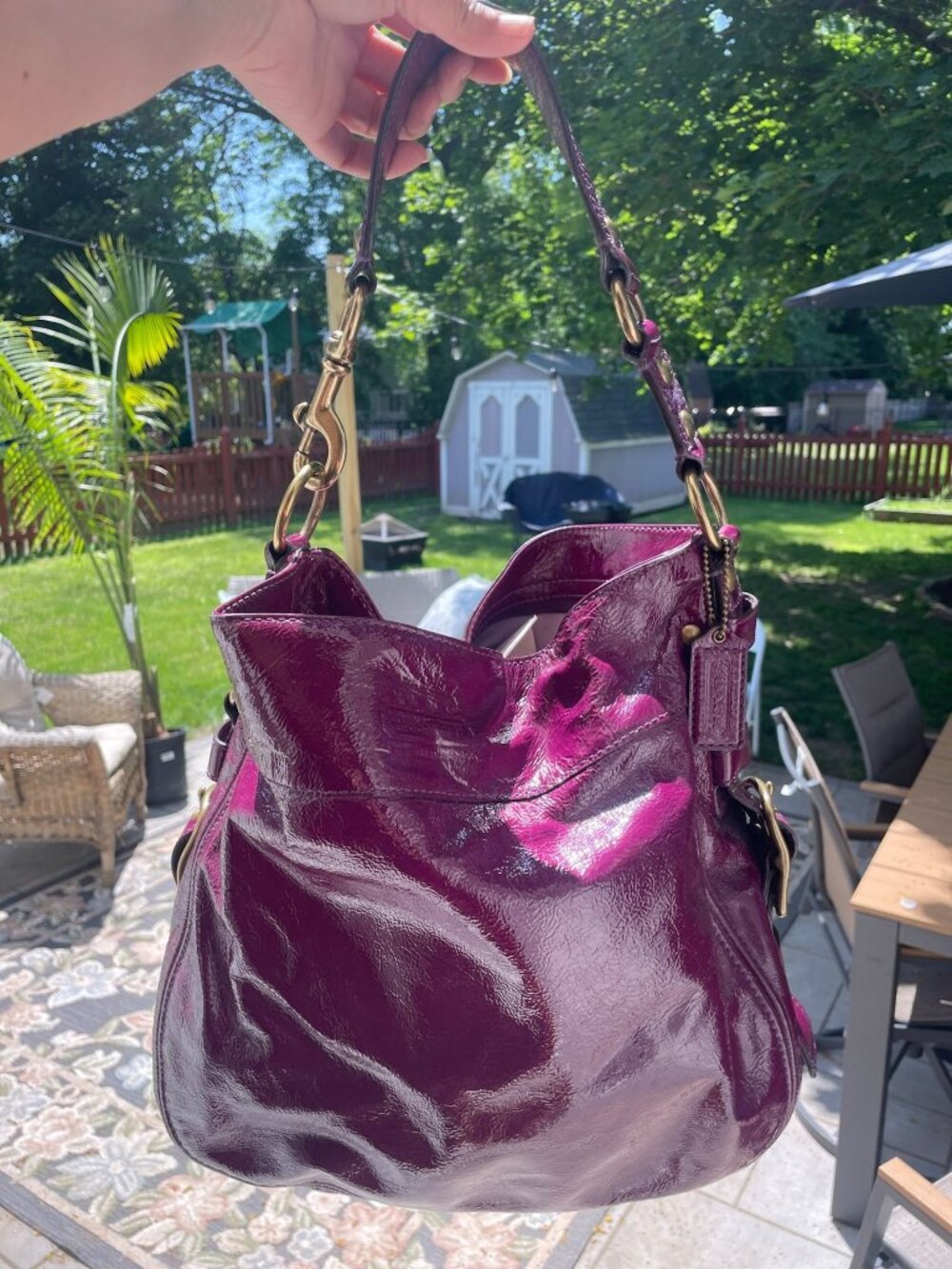 Coach Zoe Large Hobo Shoulder Bag Plum Purple Patent Leather Vintage 12776